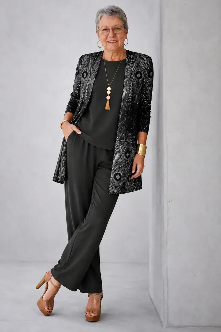 Vera | Black &amp; Silver Paisley Three-Piece Set
