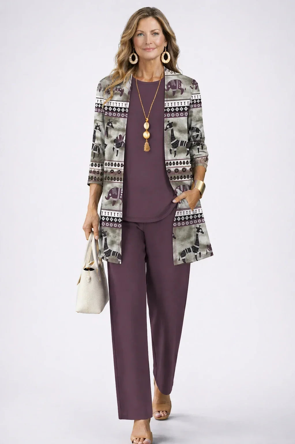 Octavia | Plum Safari Print Three-Piece Set