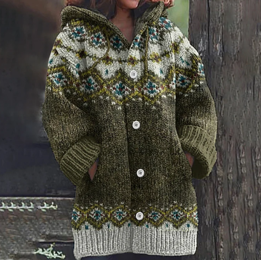 Gerdina | Warm Knitted Hooded Cardigan