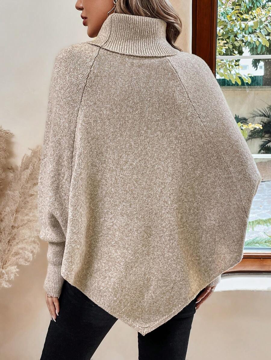 Alexis | High-Neck Batwing Poncho Jumper, Asymmetric Cable-Knit Pullover