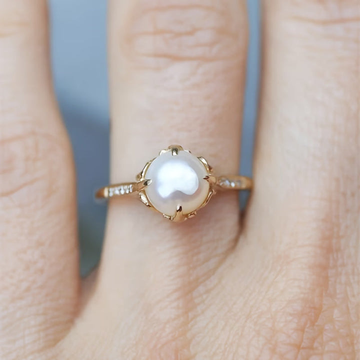 Delicate Pearl and Crystal Ring