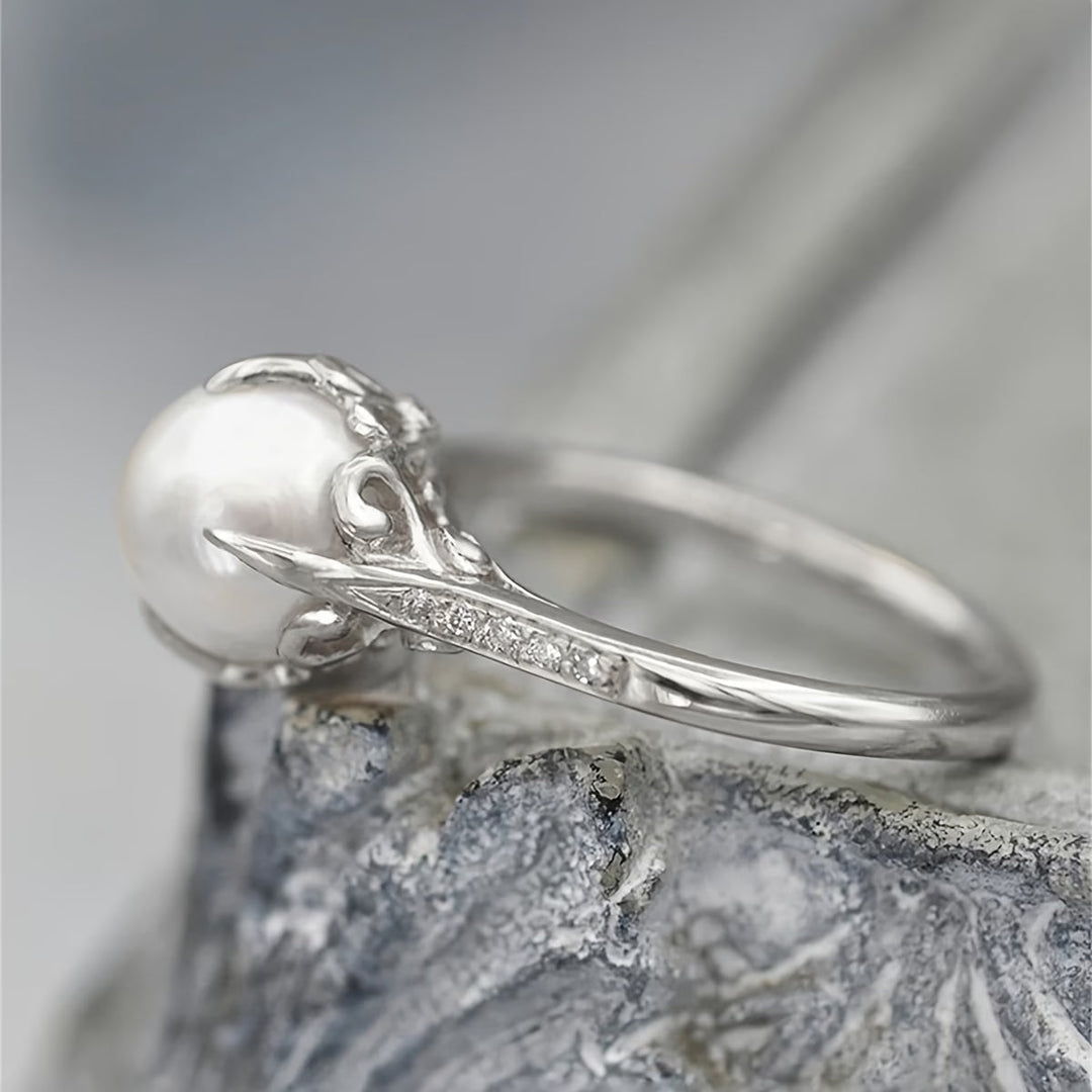 Delicate Pearl and Crystal Ring