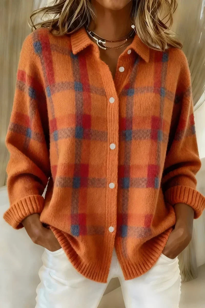 Greetje | Check Knitted Button Cardigan
