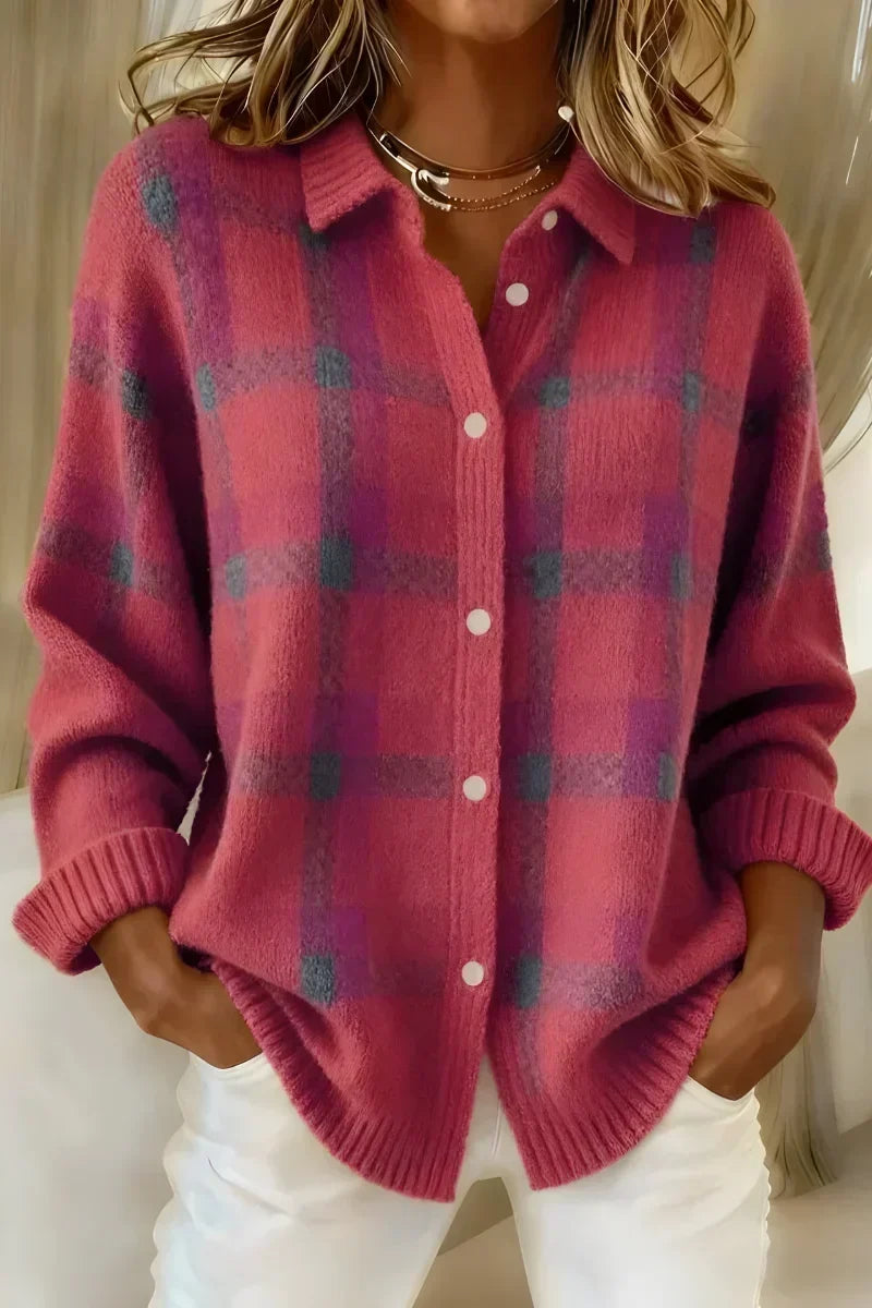 Odette | Classic Collared Check Cardigan
