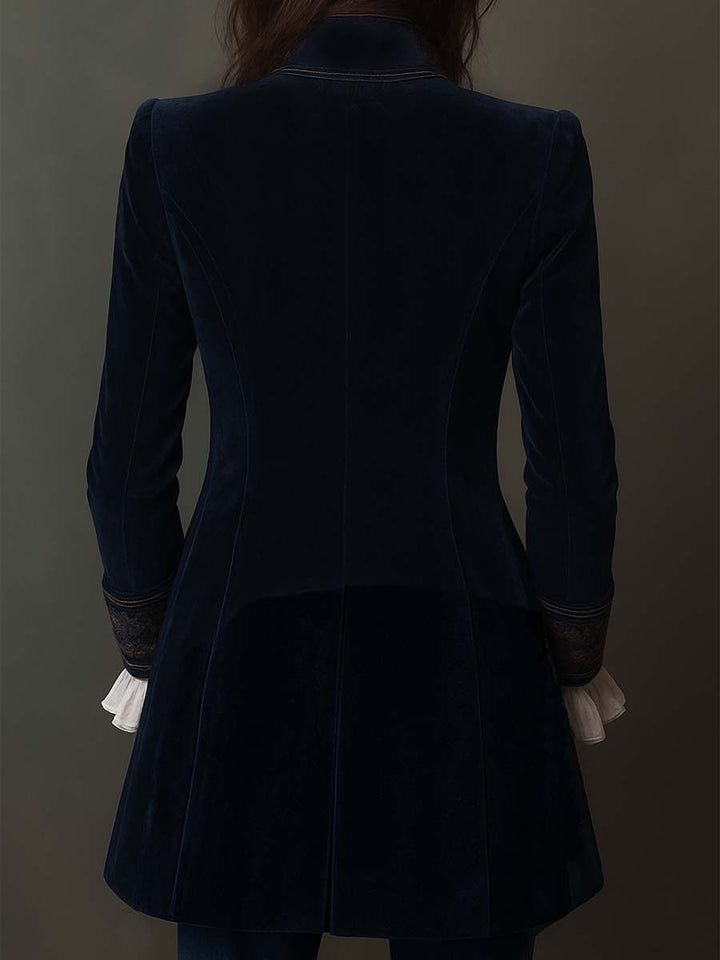 Athénaïs | Long Embroidered Vintage Navy Coat