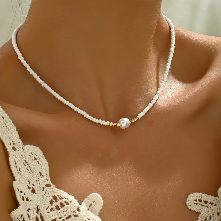 Minimalist Turquoise and Pearl Necklace