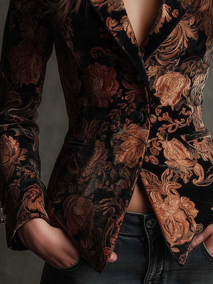 Bertille | Tailored Blazer with Black and Bronze Floral Print