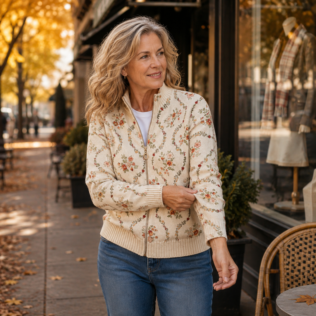 Machteld | Floral Vine Zip Cardigan