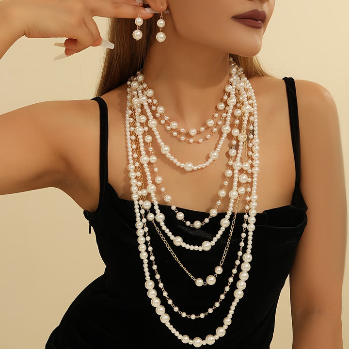 Boho Statement Multi-Layer Pearl Set