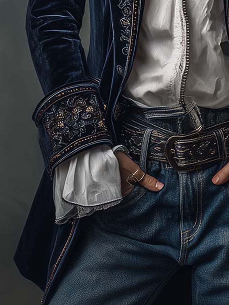 Athénaïs | Long Embroidered Vintage Navy Coat