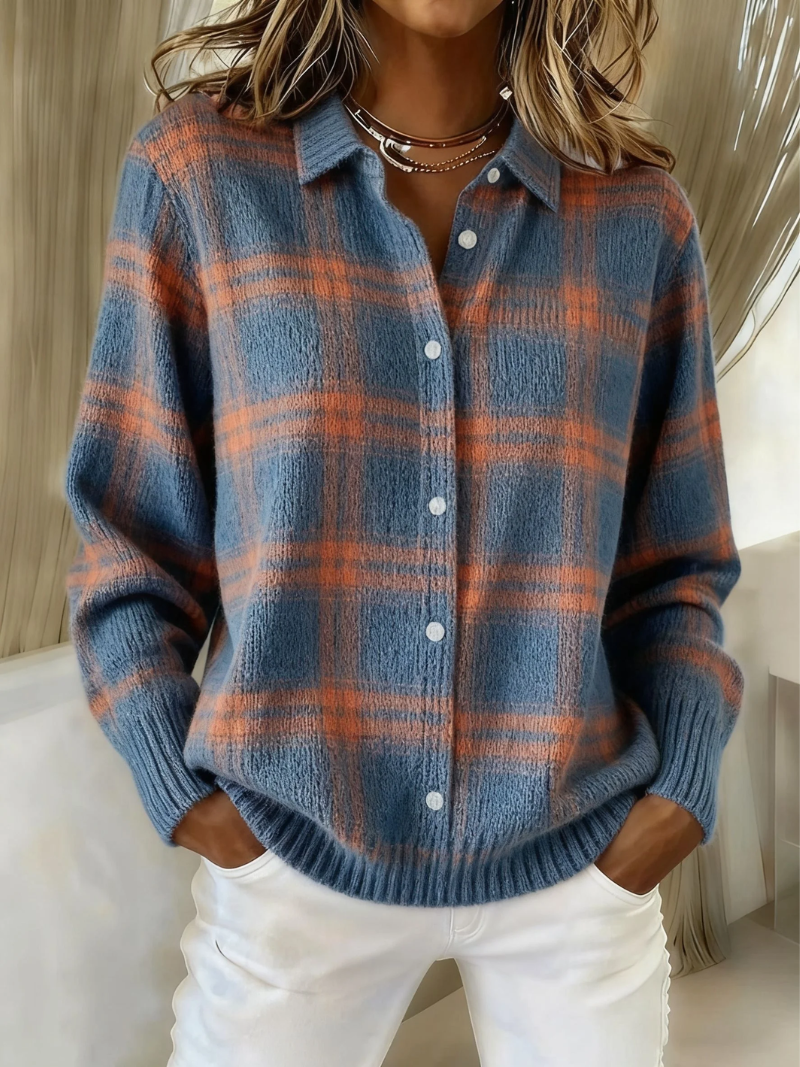 Jeanine | Warm Blue Check Cardigan