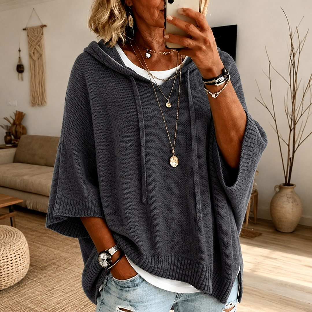 Camille – Wood-Tone Poncho Jumper