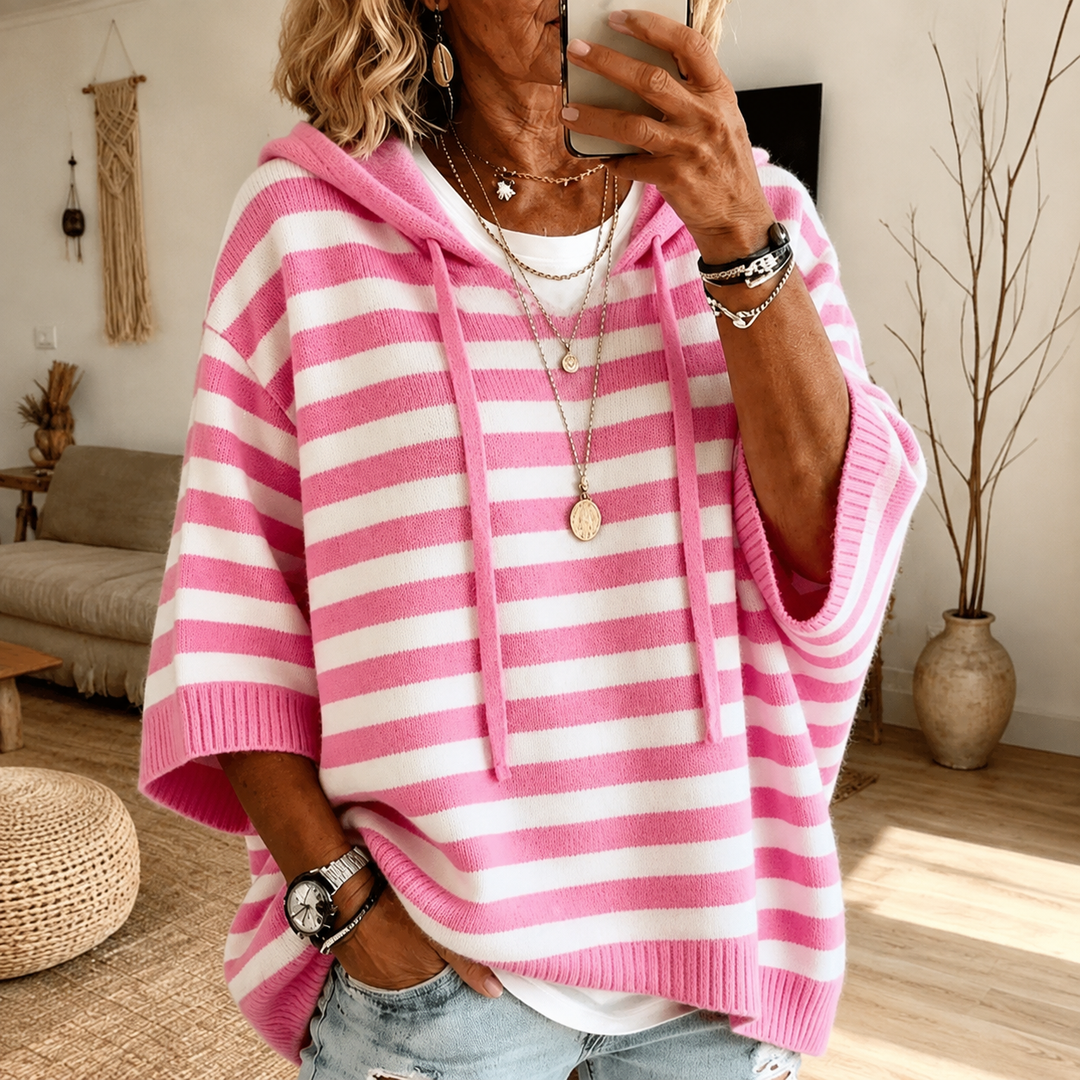 Emilie – Pink Striped Poncho Jumper