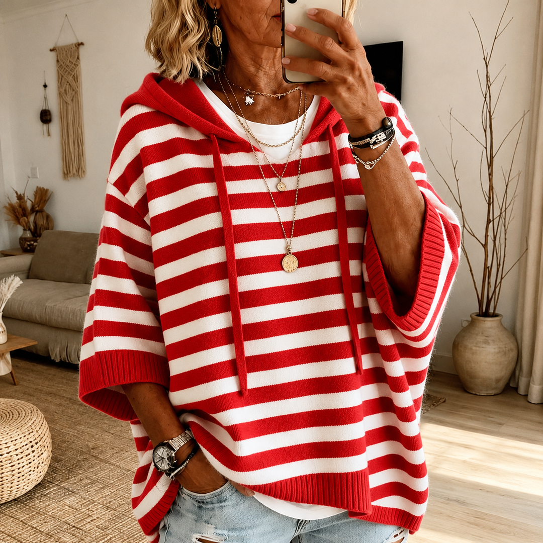 Charlotte – Red Striped Poncho Jumper