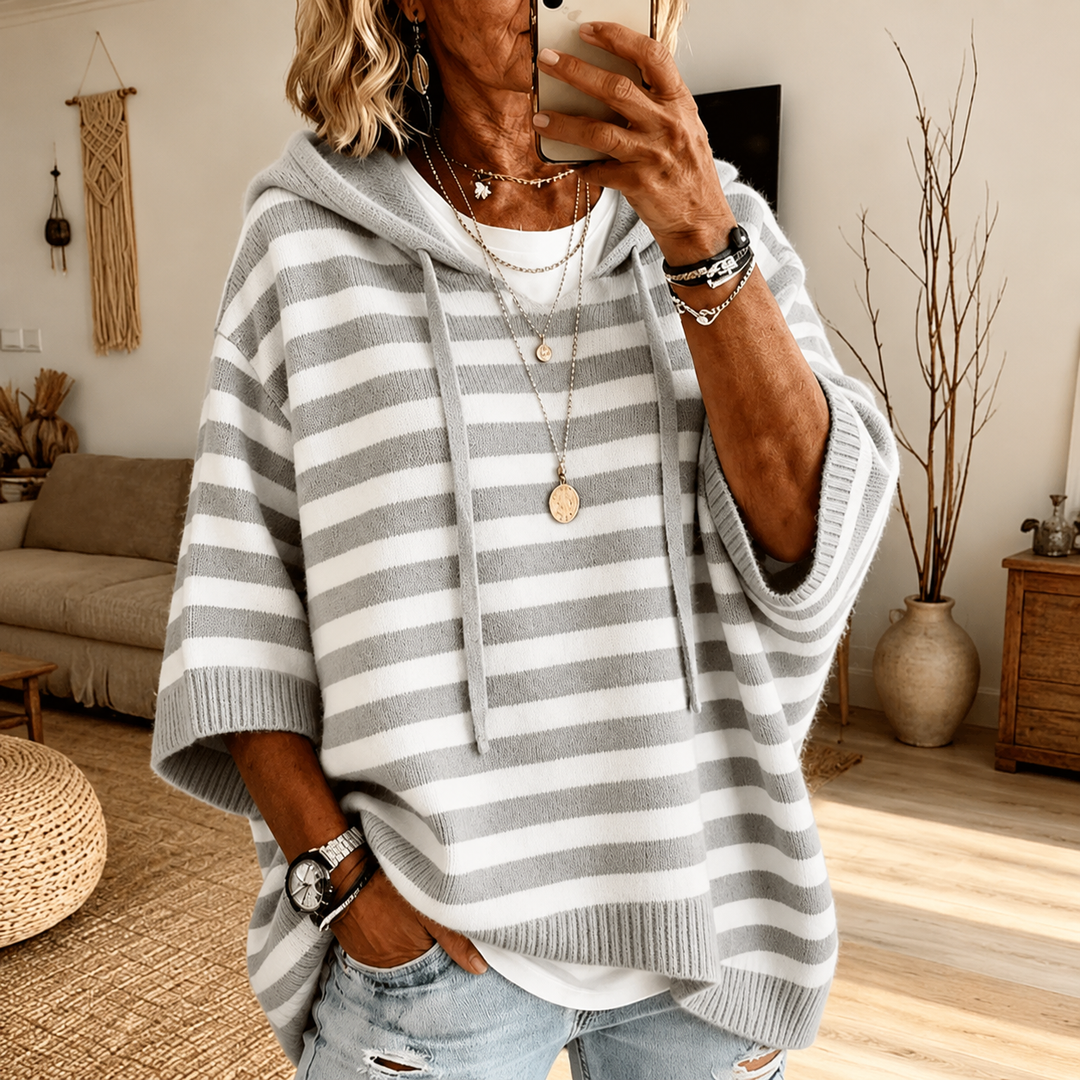 Celine – Grey Striped Poncho Jumper