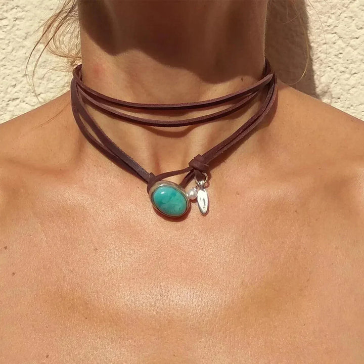Agnese Leather Turquoise Choker