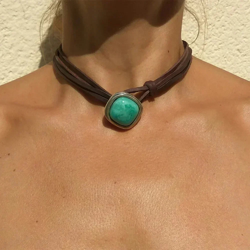Agnese Leather Turquoise Choker