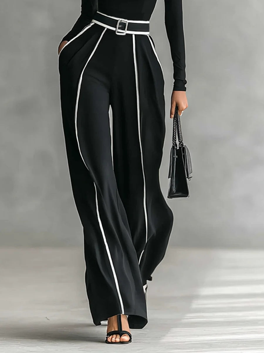 Emma | Elegant High-Neck Set with Wide-Leg Trousers