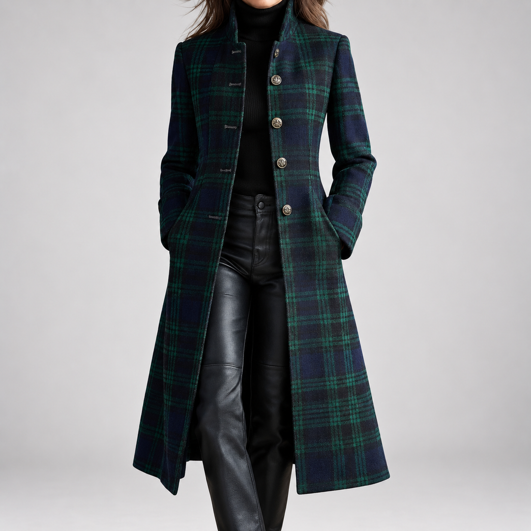 Rébecca | Fitted Mid-Length Check Coat
