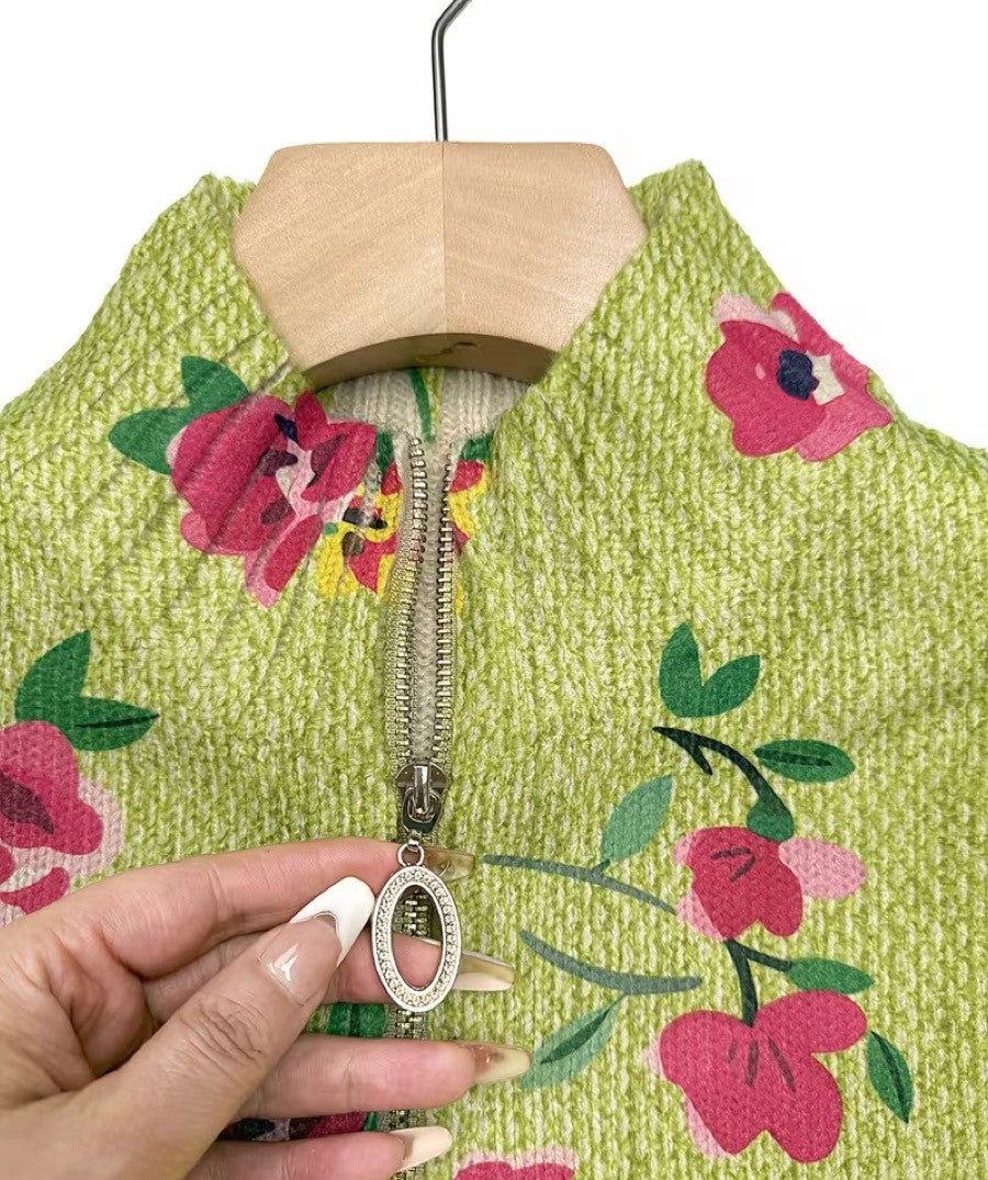 Pauline | Pink Floral Lime Zip Cardigan