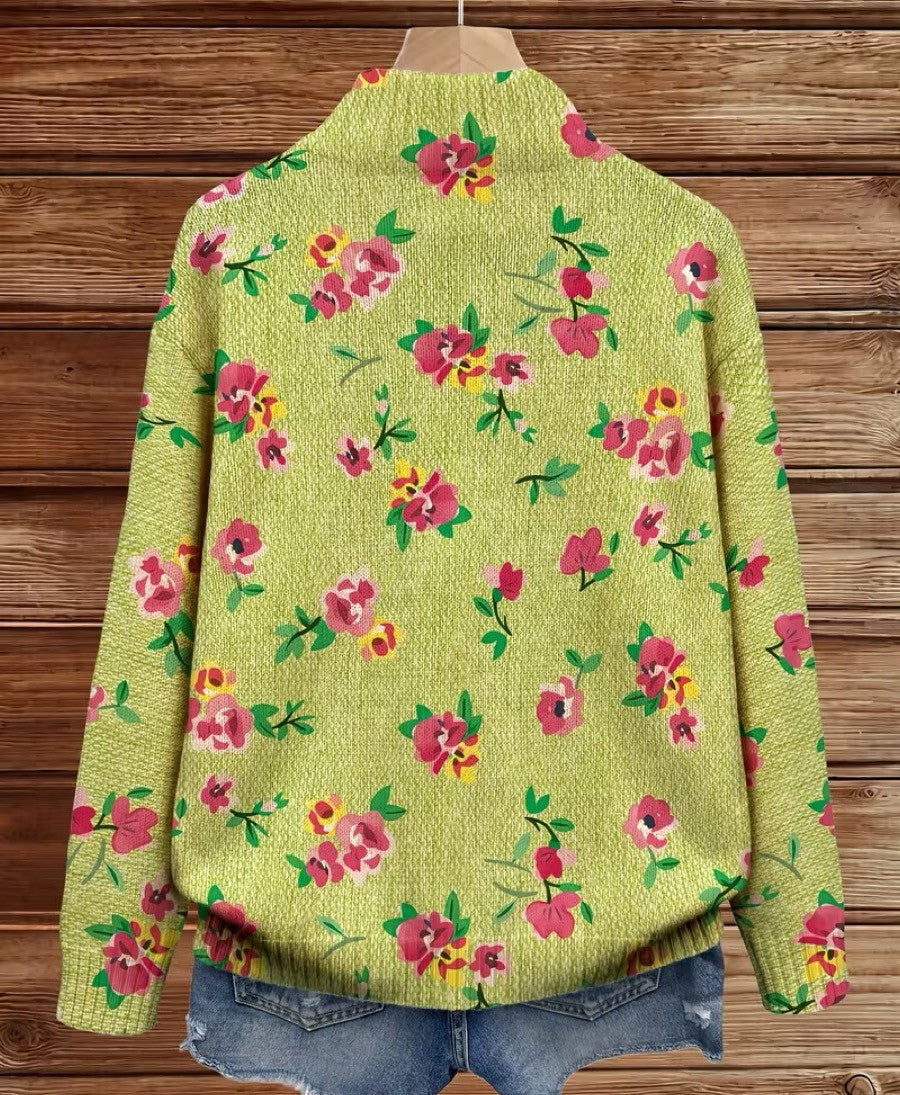 Pauline | Pink Floral Lime Zip Cardigan