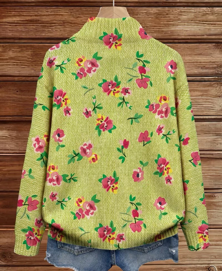 Pauline | Pink Floral Lime Zip Cardigan
