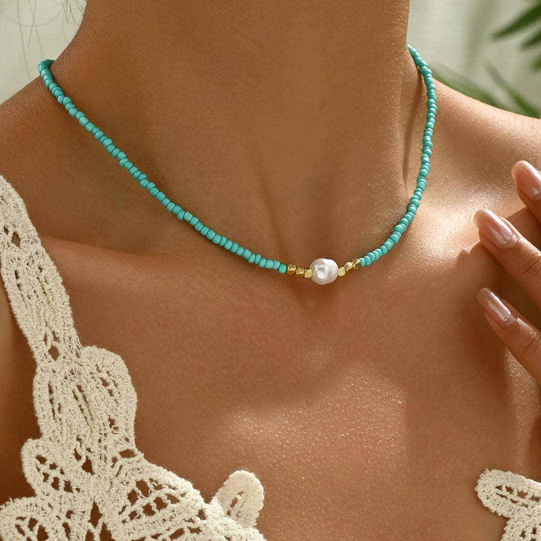 Minimalist Turquoise and Pearl Necklace