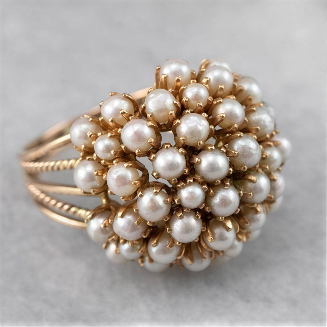 Classic Gold Inlaid Pearl Ring