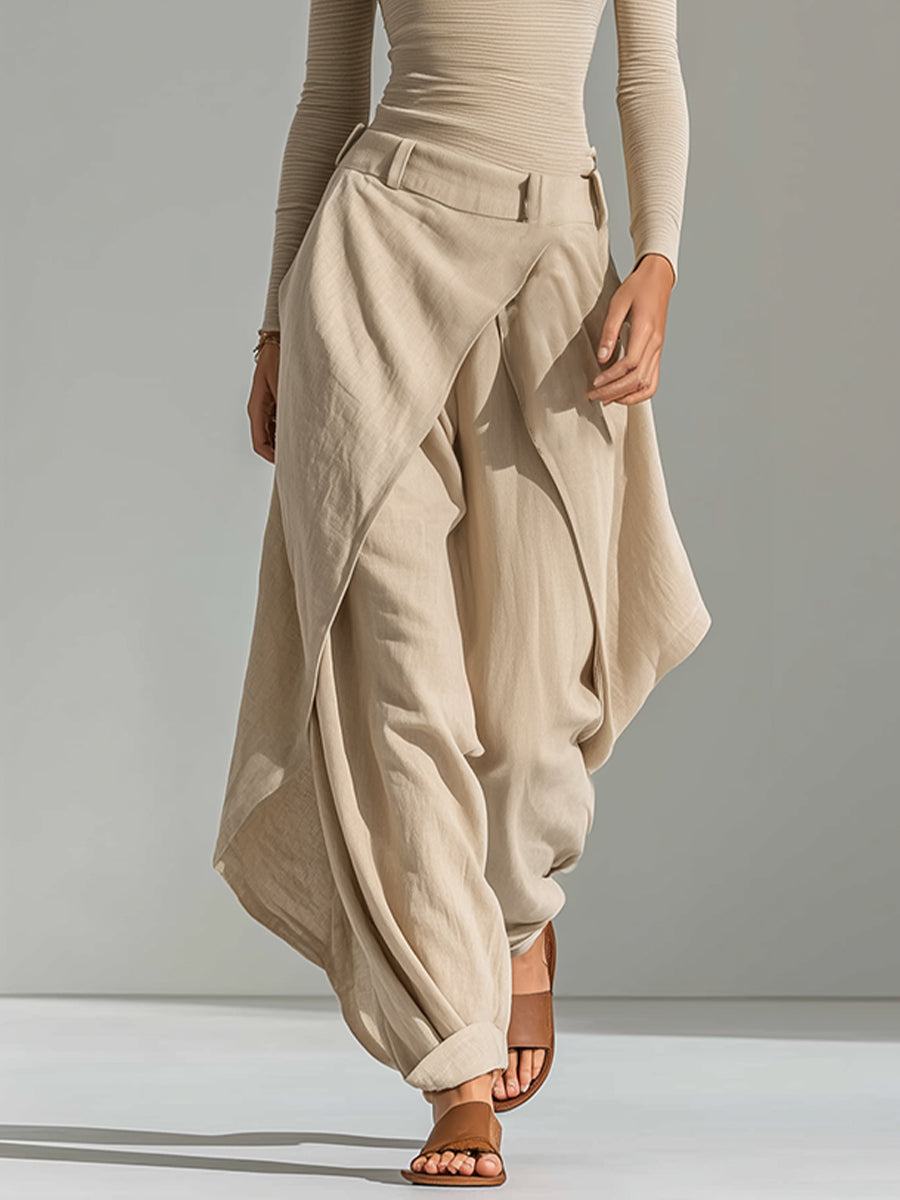Delphine | Beige Boat-Neck Top and Ruffled Wide-Leg Trouser Set