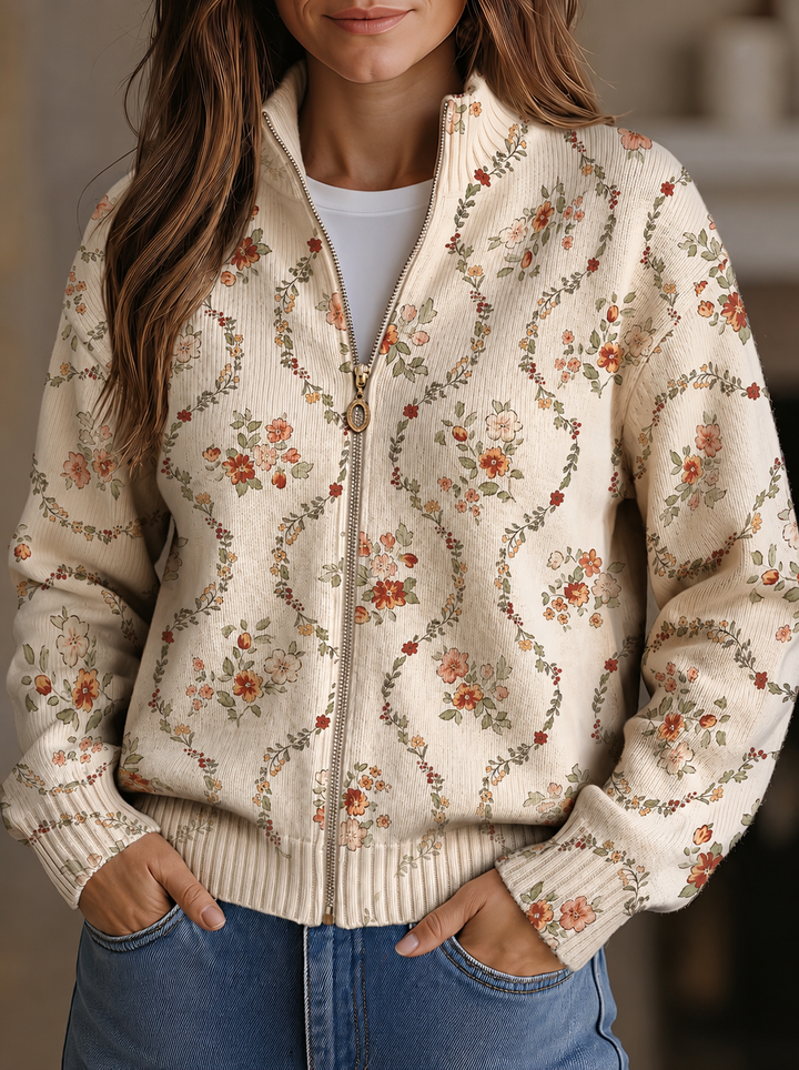 Machteld | Floral Vine Zip Cardigan