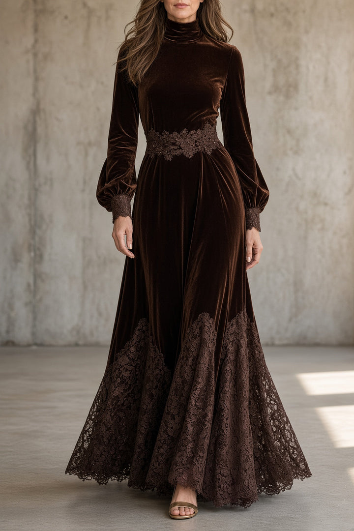 Ortensia | Long Velvet Dress with Lace