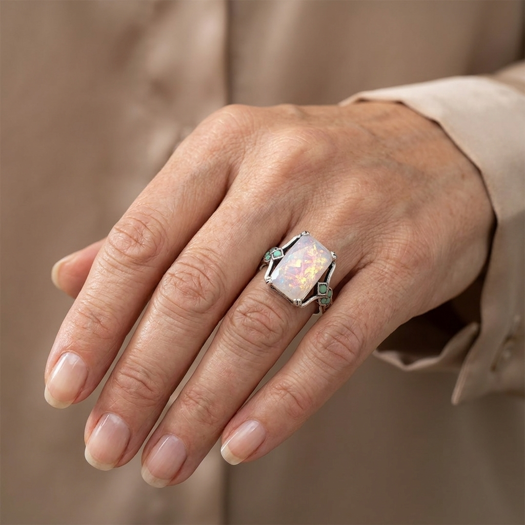 Vintage Silver White Opal Ring