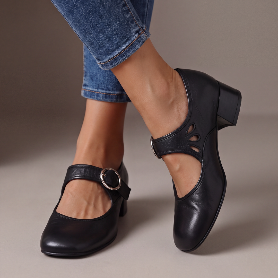 Véronique Heeled Leather Mary Janes