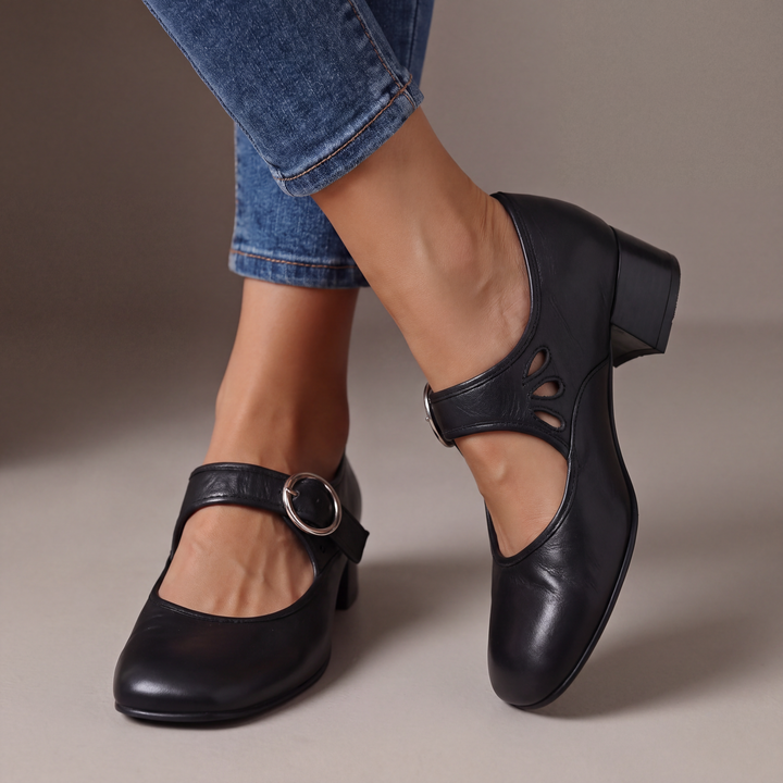 Véronique Heeled Leather Mary Janes