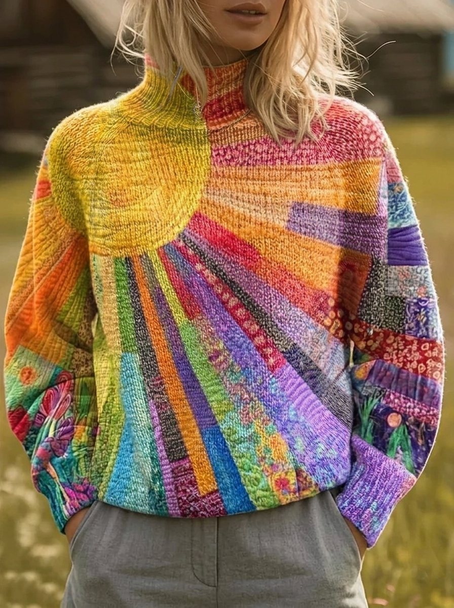Rosalind | Retro Sunburst Print Roll-Neck