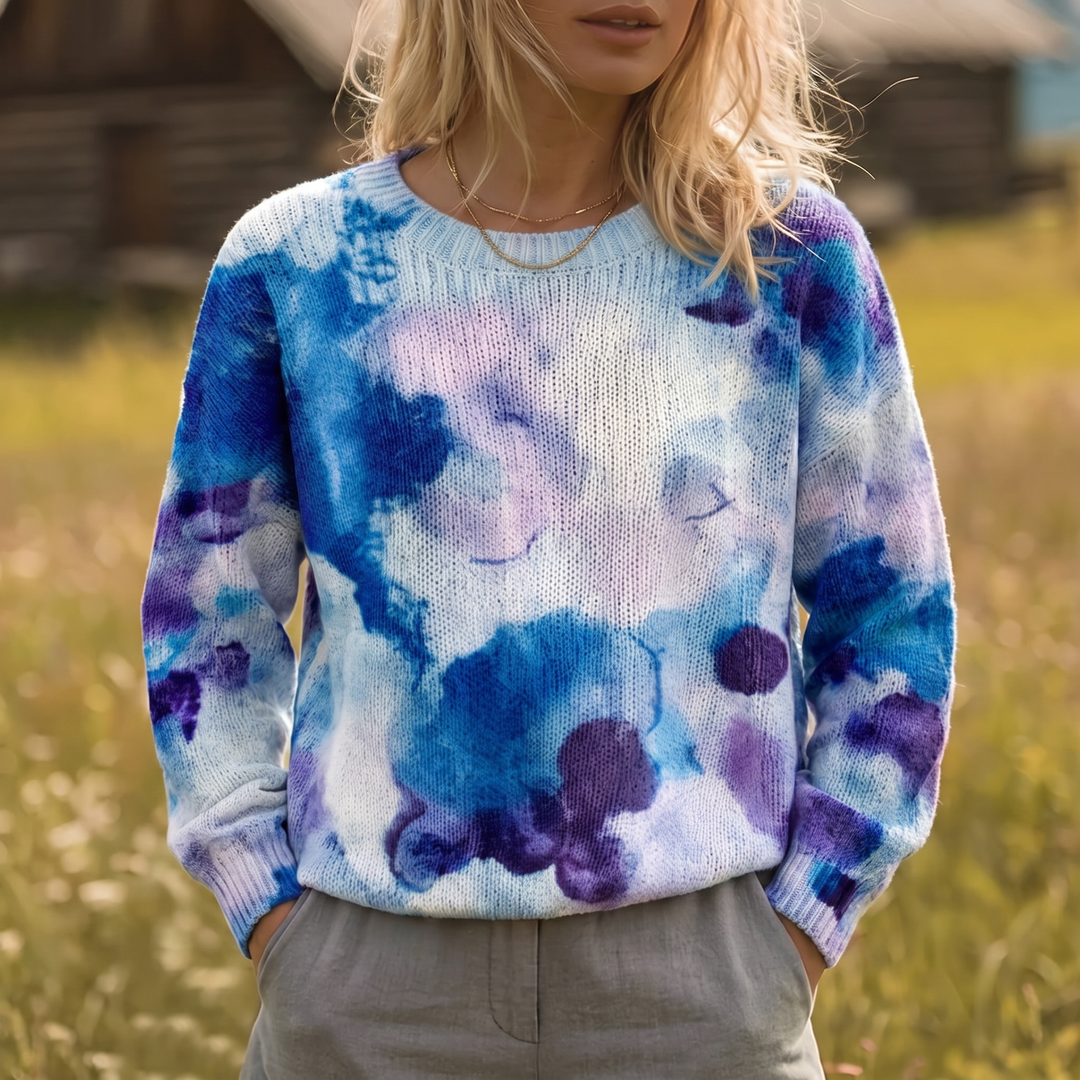 Cerulyn | Blue Tie-Dye Floral Knitted Jumper