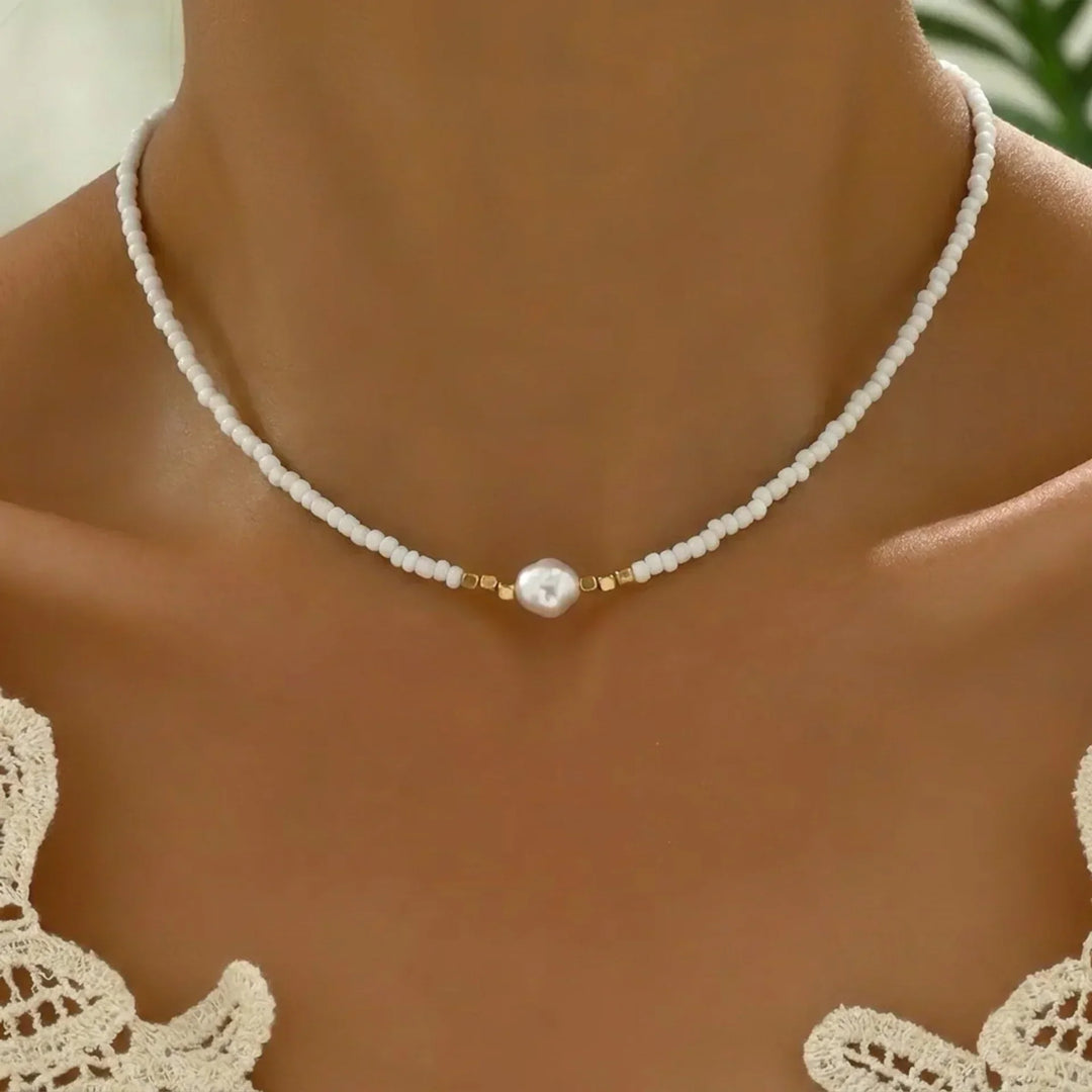 Minimalist Turquoise and Pearl Necklace
