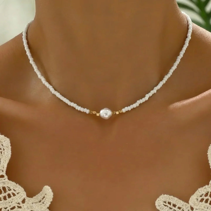 Minimalist Turquoise and Pearl Necklace