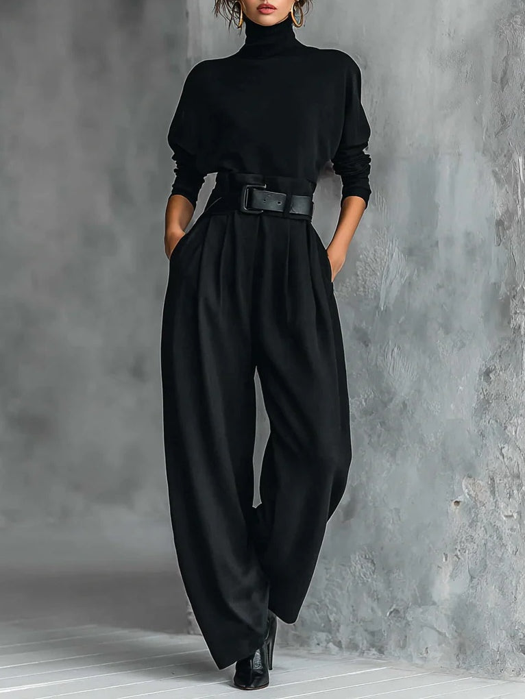 Noëlla | Black Roll-Neck and Straight Trouser Set