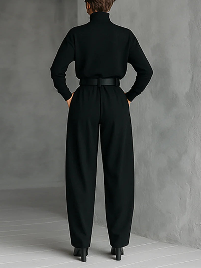 Noëlla | Black Roll-Neck and Straight Trouser Set