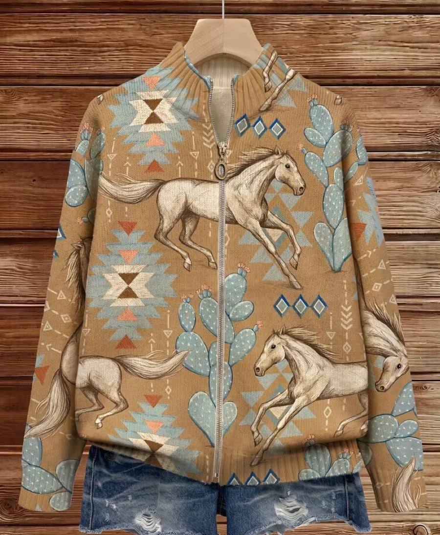 Chantal | Desert Horse and Cactus Zip Cardigan
