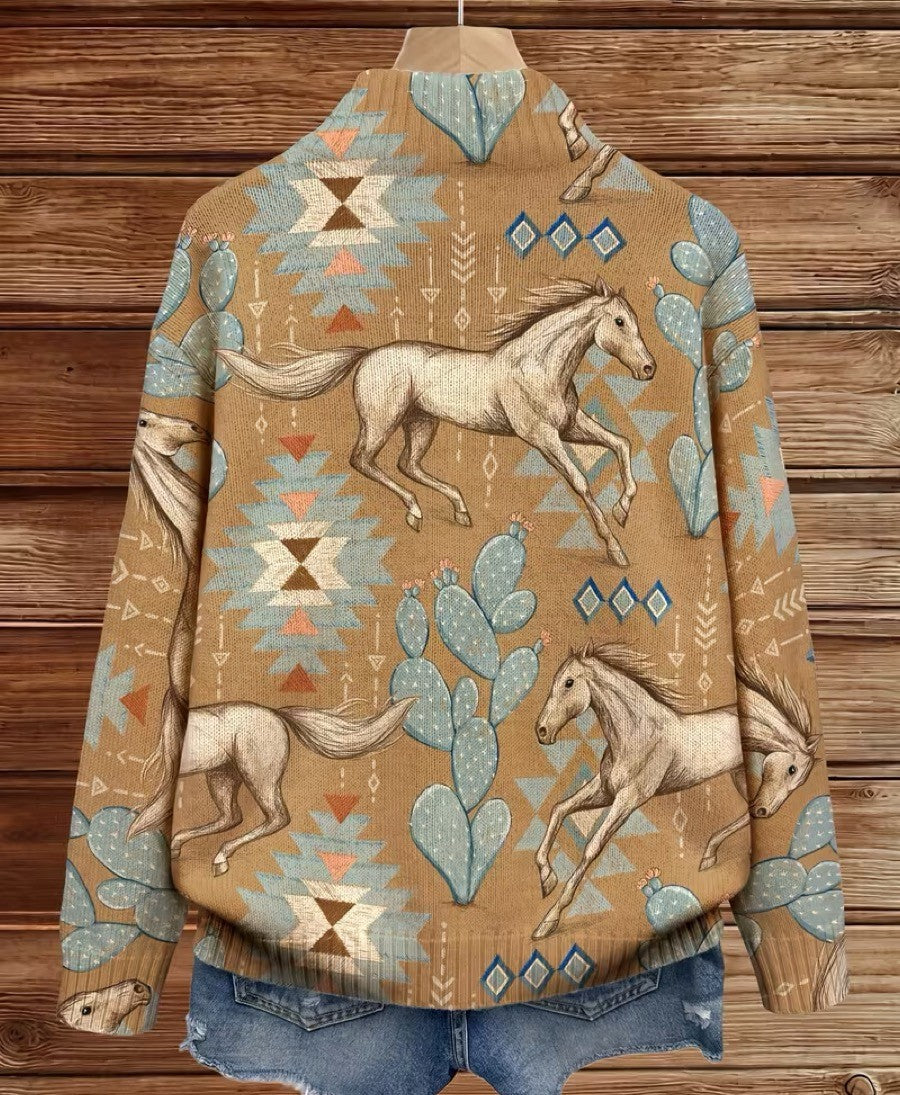 Chantal | Desert Horse and Cactus Zip Cardigan