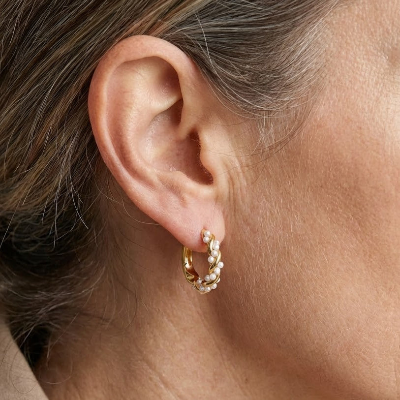 Curled Pearl Hoop Earrings