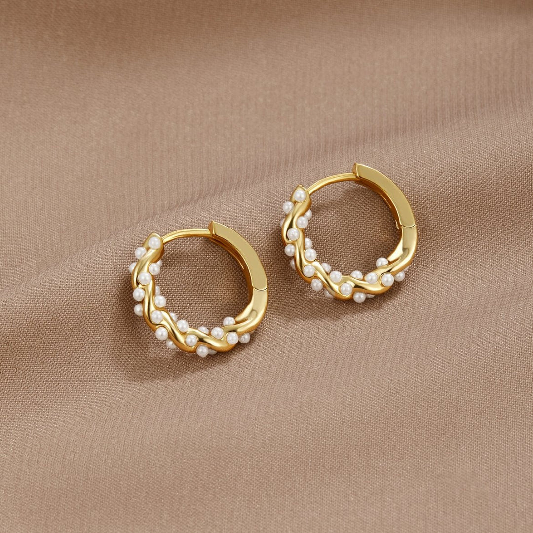 Curled Pearl Hoop Earrings