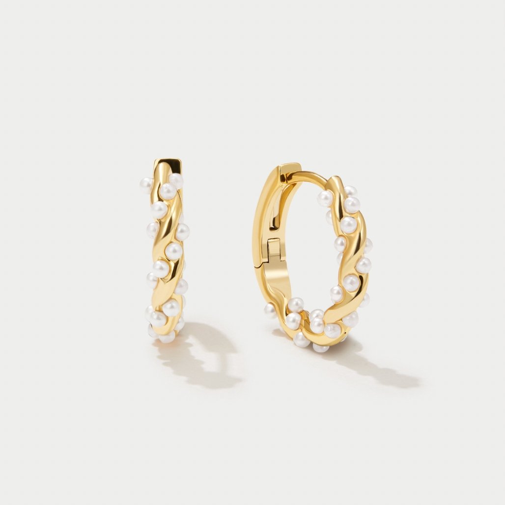 Curled Pearl Hoop Earrings