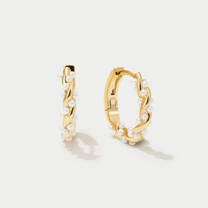 Curled Pearl Hoop Earrings