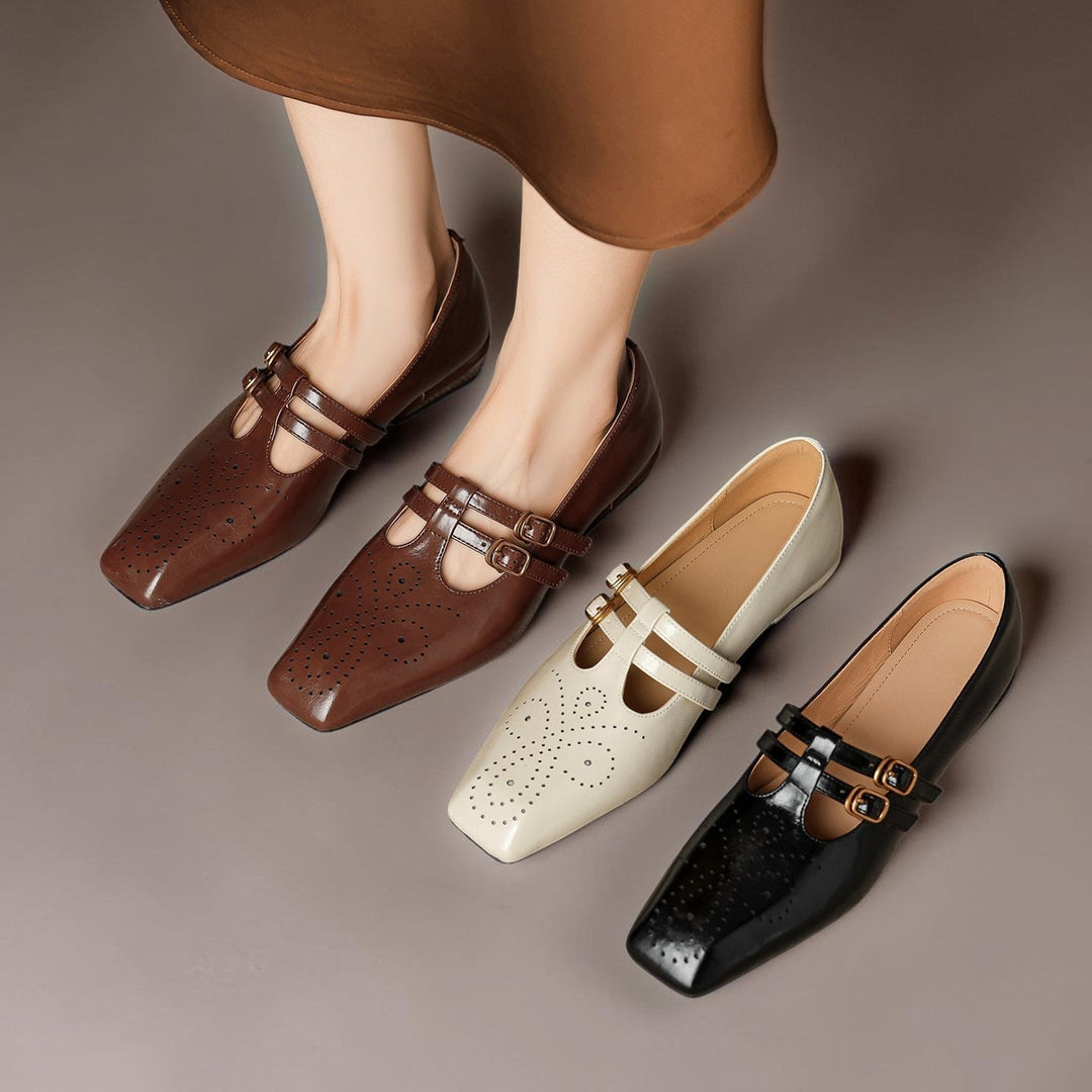 DELACROIX | Pauline Double-Strap Leather Mary Janes